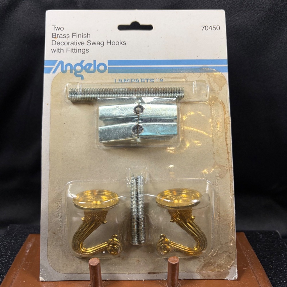 Vintage 1983 Angelo Brass Finish Decorative Swag Hooks Set 70450 Made in Taiwan